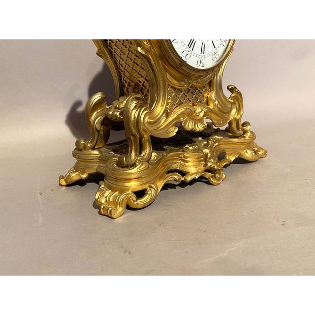 19thC Japy Frères Louis XV Gold Ormolu Bronze Mantel Clock 1pc For Sale - Image 13 of 18