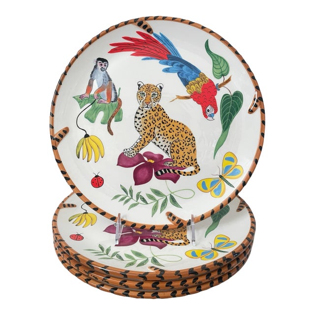 VTG Lynn Chase Jungle Jubilee Hand Painted Dinner Plates 11 1/4" Set of 4 For Sale