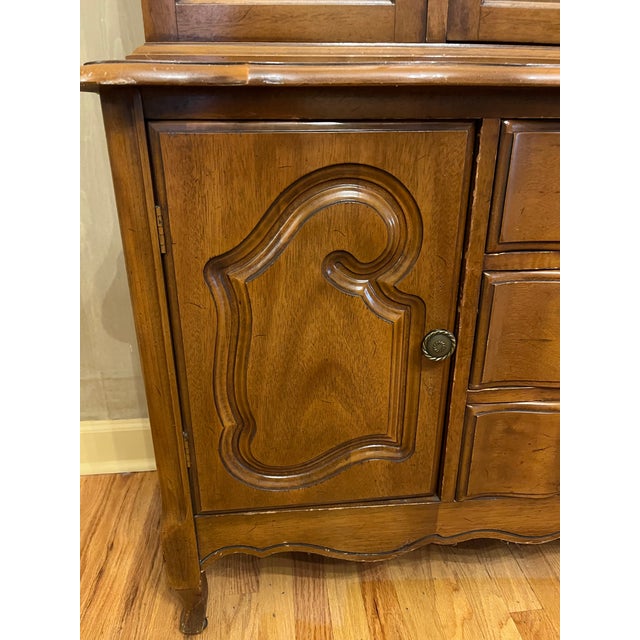 1960s French Provincial China Cabinet Vintage 60's Glass