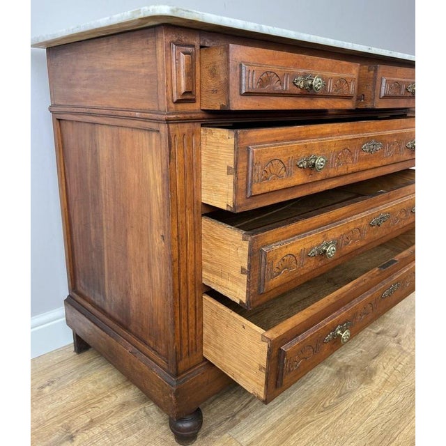 Chest of Drawers Antique French Walnut Marble Top Five Drawer Cabinet Lot 6449 For Sale - Image 17 of 18