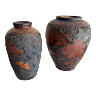 1930s Japanese Takamaki-E Style in the Manner of Edo/Meiji Lacquer Ware Vases- A Pair For Sale