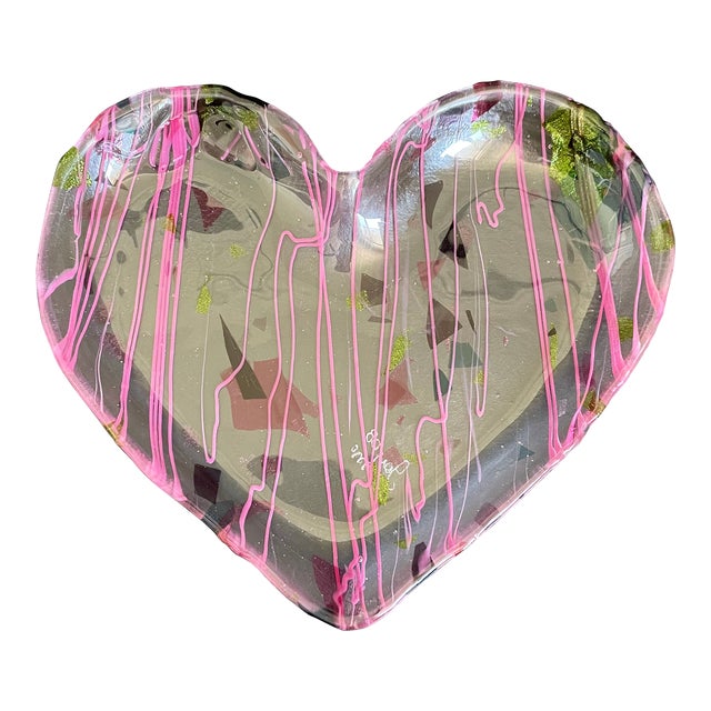 Artisan Glass Tray in the Shape of Heart by Joy Mc For Sale