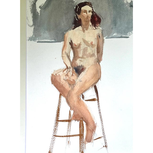 Original Vintage Watercolor Seated Female Nude Model by Harry Barton. From the estate of the artist with estate stamp...
