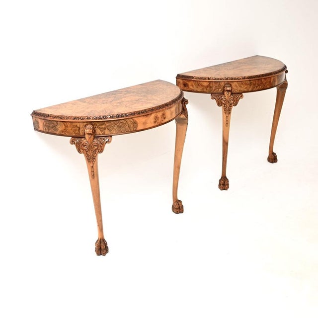 Vintage Burr Walnut Console Tables, 1930s, Set of 2 For Sale - Image 3 of 11