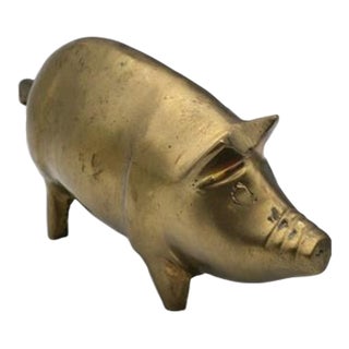 Vintage Contemporary Solid Brass Pig Figurine For Sale