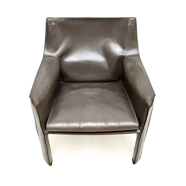 Vintage Italian Leather Cab Armchair by Mario Bellini for Cassina, 1970s For Sale - Image 6 of 8