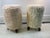 Modernist Faux Fur Upholstered Cylindrical Stools with Baton Mahogany Legs designed in the Manner of Jean Royere.