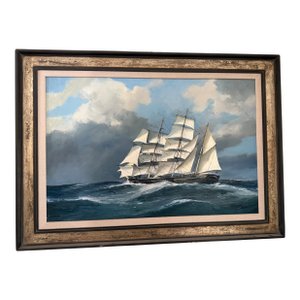 Vintage Large Framed Oil Painting Sailing Ship by Bernard Laarhoven