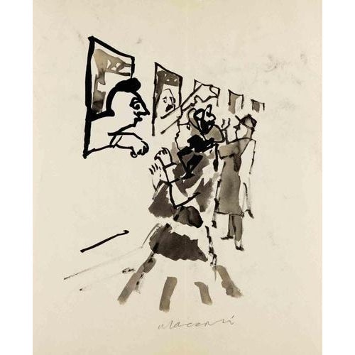 Modern Mino Maccari, Greetings on the Railway, Watercolor, 1950 For Sale - Image 3 of 3