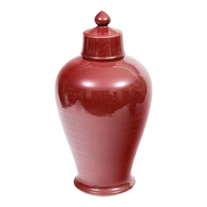 Vintage Chinese Oxblood Red Glazed Lidded Temple Jar