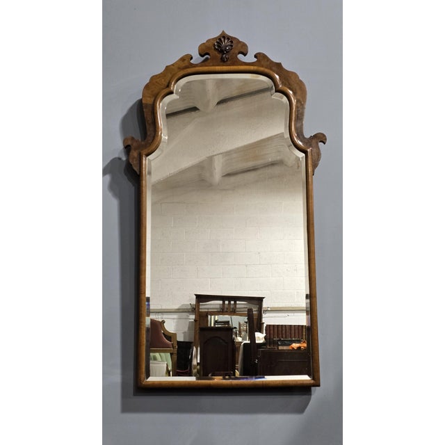 Brown Queen Anne Burr Walnut Wall Mirror, 1920 For Sale - Image 8 of 9