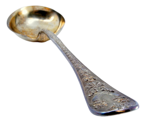 Gold-Plated Silver Sauce Spoon with Raised Handle and Monogram Plaque