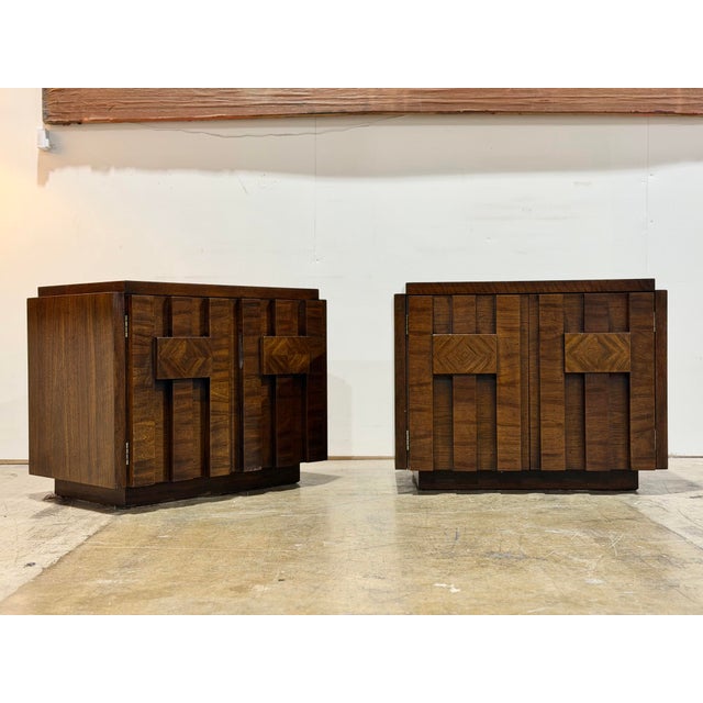 Pair Lane Staccato Brutalist Nightstands - Vintage Mid Century Bedside Tables For Sale In Atlanta - Image 6 of 11