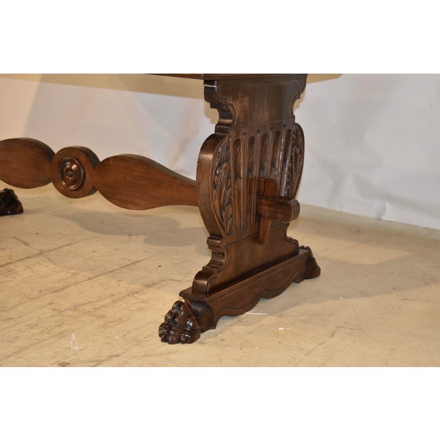 1920s Italian Walnut Trestle Library Table, Circa 1920 For Sale - Image 5 of 12