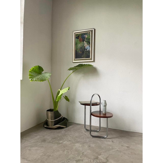 Bauhaus Art Deco Console Stand in Wood and Chrome, 1940s For Sale - Image 6 of 18