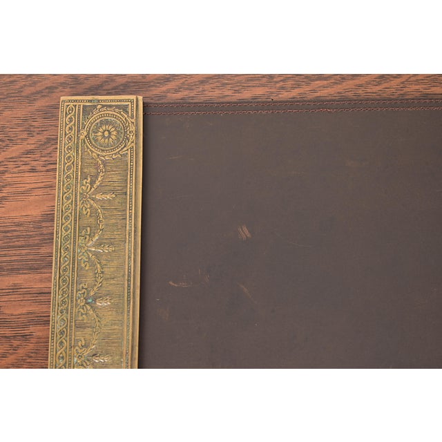 Early 20th Century Tiffany Studios New York "Adam" Pattern Bronze Doré Blotter Ends With Leather Desk Blotter For Sale - Image 5 of 9