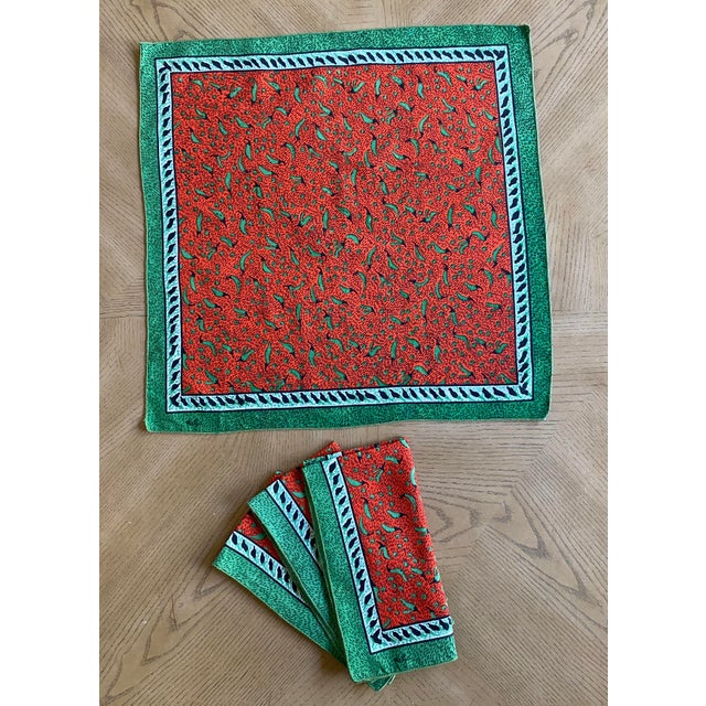 Vintage 1990s Vibrant Red & Green Linen Dinner Napkins With Chili Motif by Katya - Set of 4 For Sale - Image 10 of 10