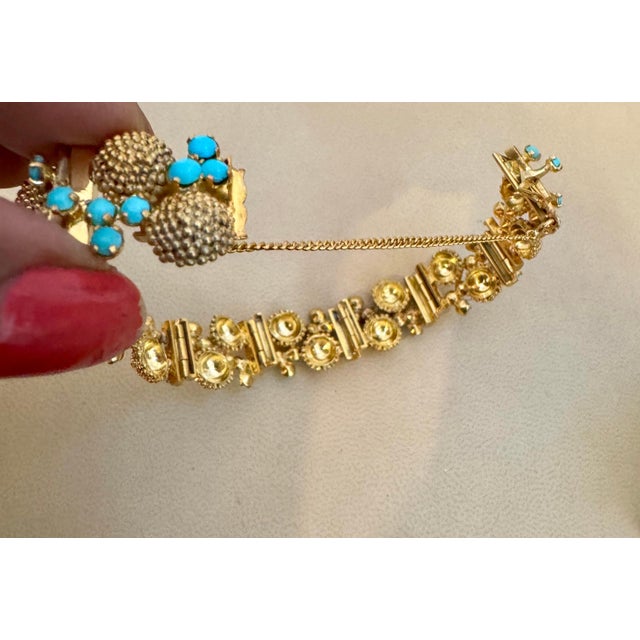 Metal Vintage Natural Turquoise Bangle /Bracelet in 14 Kt Yellow Gold 39.4 Grams For Sale - Image 7 of 18