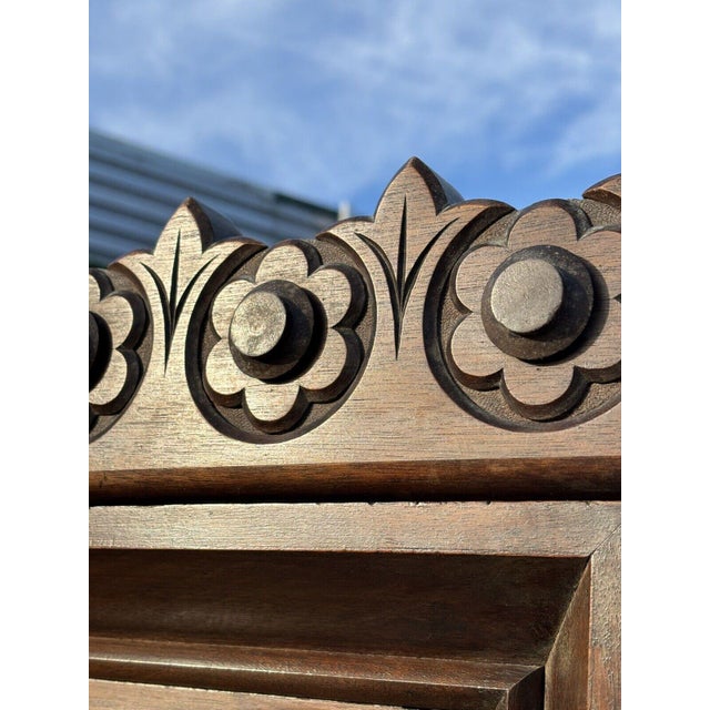 Brown French Arts & Crafts Walnut Bookcase with Fitted Shelves and Drawers For Sale - Image 8 of 17
