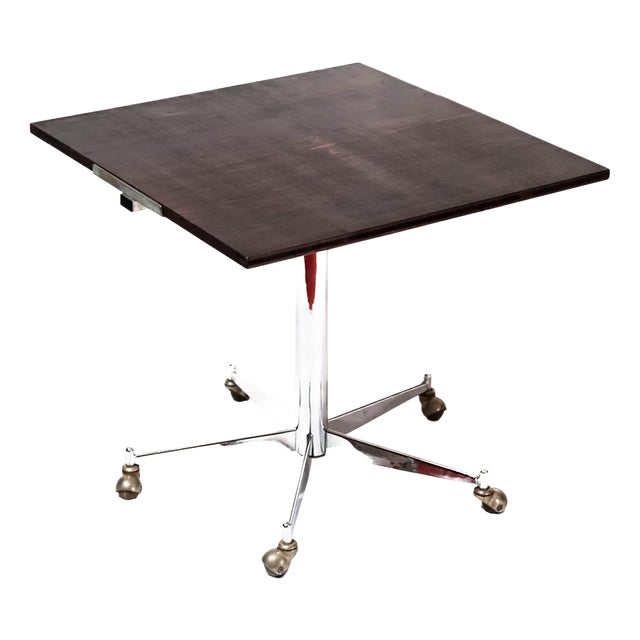Midcentury Sidetable with Seel-Tube Foot on Wheels For Sale