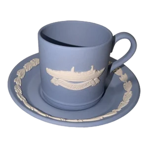 1980s Wedgwood Jasperware Q E 2 Souvenir Coffee Cup & Saucer