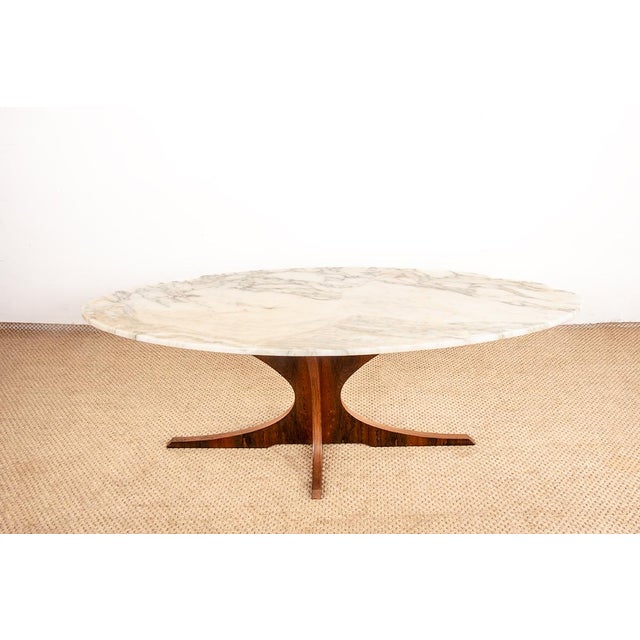 Oval Coffee Table in Carrara Marble and Rosewood by Hugues Poignant 1960. from Roche Bobois, in Flawless conditions....