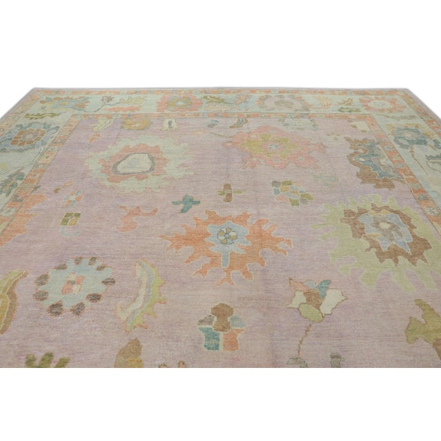 Textile Early 21st Century Pink Multicolor Handwoven Turkish Oushak Rug 12'3" X 14'9" For Sale - Image 7 of 10