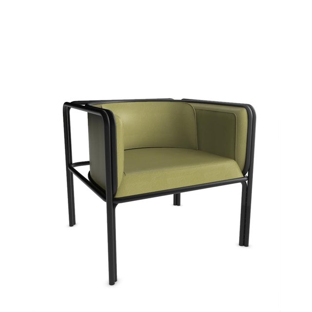 Collector Az1 Armchair Green Leather and Black Metal by Francesco Zonca For Sale - Image 6 of 6