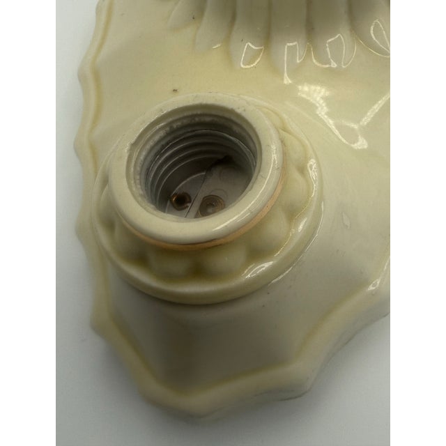 Ivory Vintage Art Deco Ivory & Gold Porcelain Pull-Chain Ceiling Light For Sale - Image 8 of 11