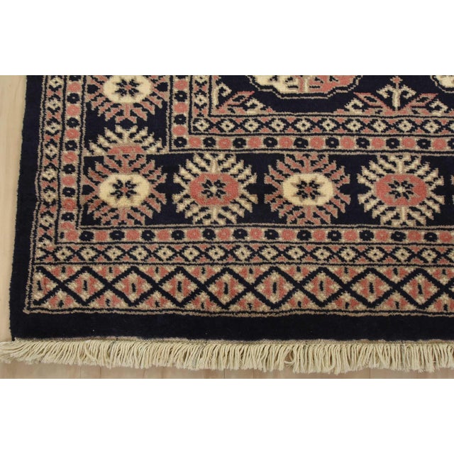Bokhara Rug 4’1” X 6′ Blue Wool Tribal Hand-Knotted Oriental Carpet For Sale - Image 9 of 12