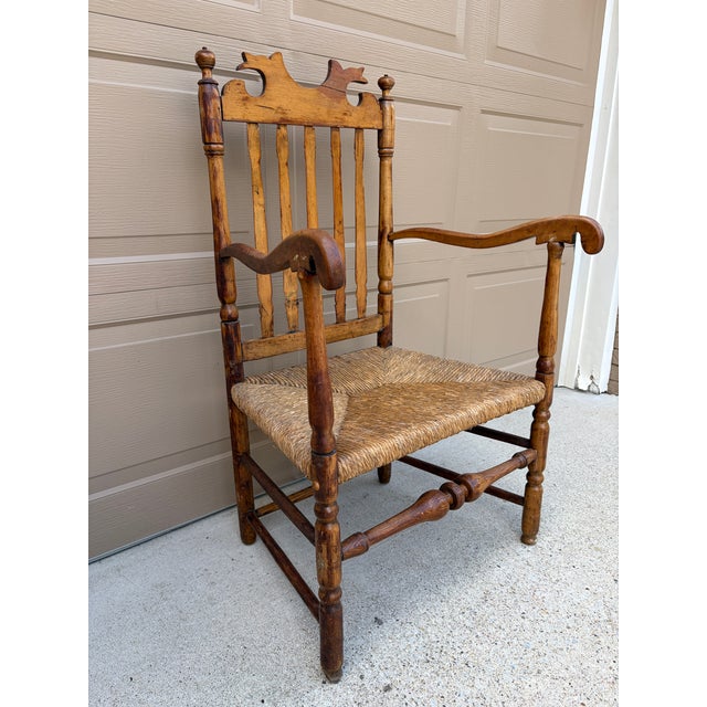 Early 19th Century New England Maple & Ash Armchair With Rush Seat For Sale In South Bend - Image 6 of 14