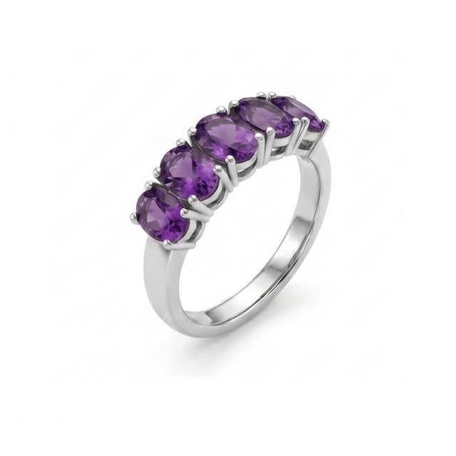 Amethyst Engagement Stackable Ring, Half Band Gemstone Ring Us 7 For Sale - Image 4 of 5