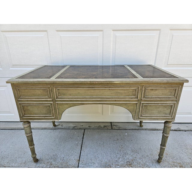 Green Baker Furniture Light Green Distressed Finish Writing Desk For Sale - Image 8 of 16