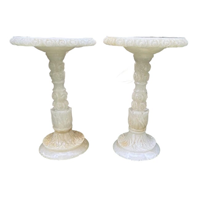 Pair of 1930s Italian Carved Alabaster Guéridon Side Tables For Sale