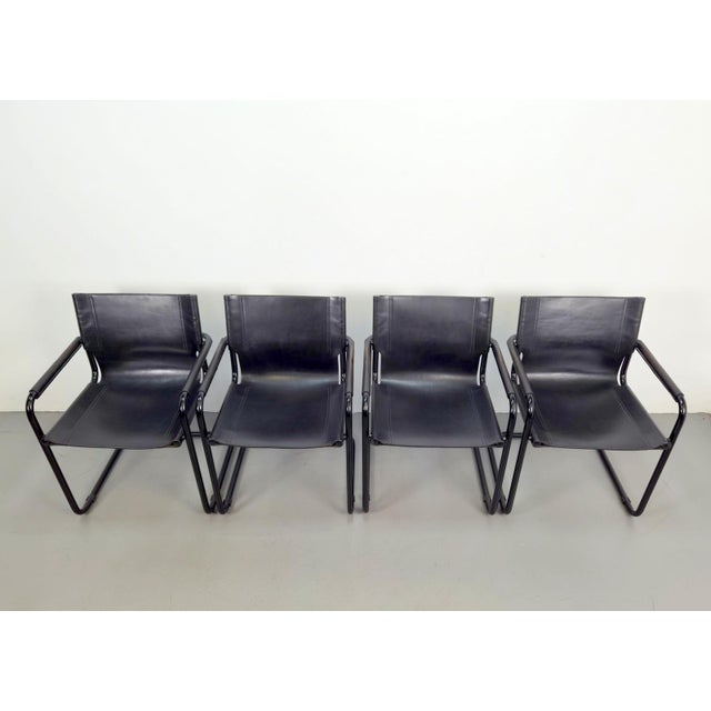 Mid-Century Modern Bauhaus Leather B34 Armchairs by Mart Stam & Marcel Breuer for Fasem, Italy, 1980, Set of 4 For Sale - Image 4 of 11