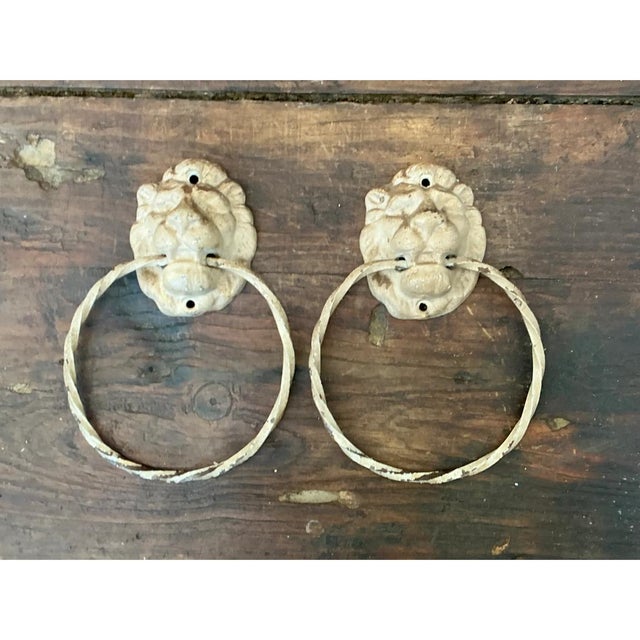 Vintage Lion Head Wall Mounted Towel Holders For Sale - Image 4 of 12