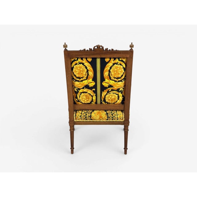 Gianni Versace Fabric Louis XVI Style Armchairs, Walnut, France, 20th C. For Sale - Image 16 of 16