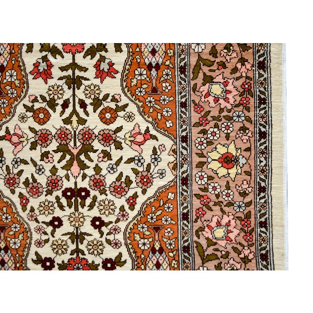 Cream Vintage Silk Turkish Hereke Rug For Sale - Image 8 of 11