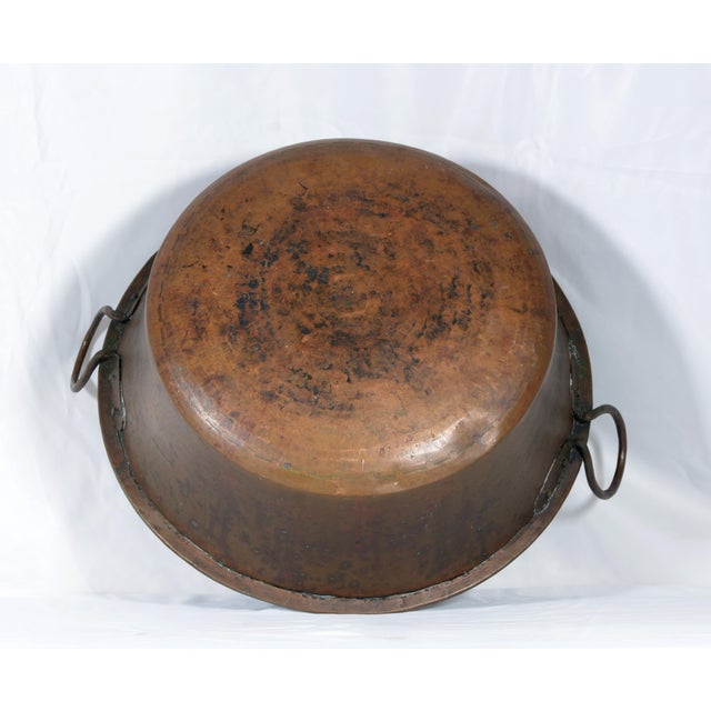 Large Antique Italian Hand-Hammered Copper Basin with Forged Iron Handles, 19th Century For Sale - Image 6 of 8