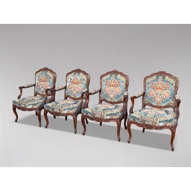 19th Century Louis XV French Fauteuil Armchairs, 1860s, Set of 4 For Sale - Image 12 of 15