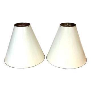 Pair of French Modern Brass & Parchment Enamel Lamp Shades, Style of Royère For Sale