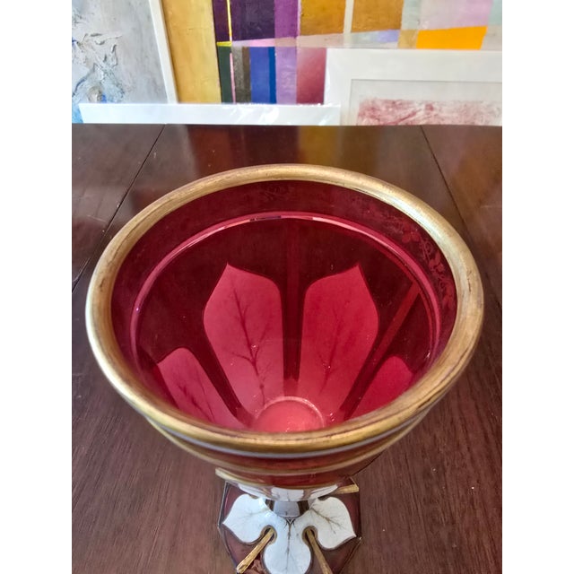 Pink Antique Bohemian Glass Tall Pink Overlay Goblet For Sale - Image 8 of 9