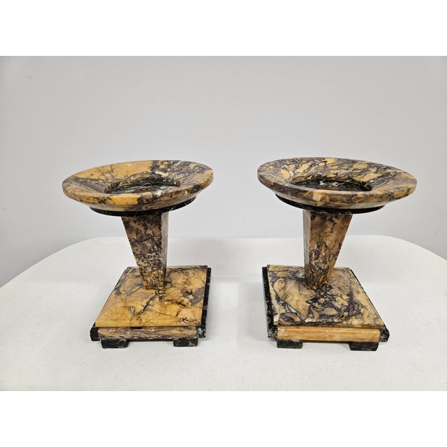 1920s French Art Deco Marble Garniture Mantle Pedestals For Sale - Image 5 of 16