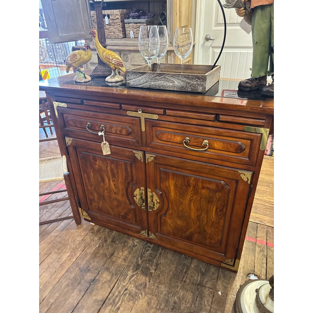 Vintage Chinese Campaign Style Walnut Server Cabinet For Sale - Image 12 of 12