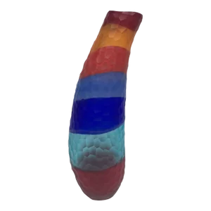 Large Faceted Glass Multi-Color Striped Art Glass Vase, Signed