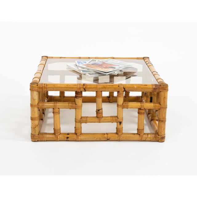 Mid-Century Coffee Table in Bamboo, Rattan and Glass attributed to Vivai del Sud, Italy, 1970s For Sale - Image 11 of 13