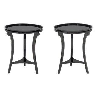 Contemporary Mirrored Black Lacquered Side Tables For Sale