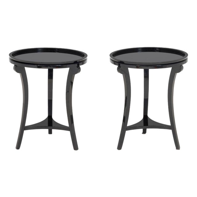 Contemporary Mirrored Black Lacquered Side Tables For Sale