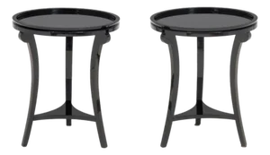 Contemporary Mirrored Black Lacquered Side Tables