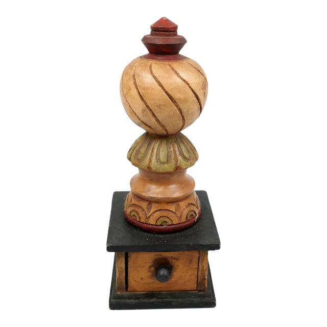 Vintage Hand-Carved Wooden Finial With Hidden Drawer – Ornate Sculptural Tabletop Decor For Sale